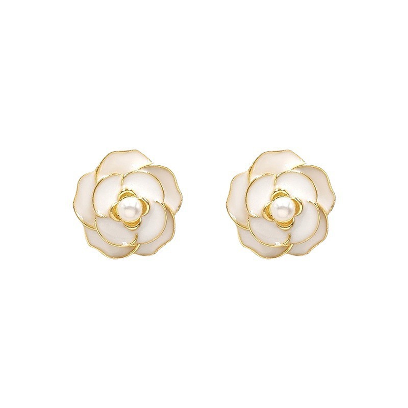 Retro Simple Style Flower Alloy Enamel Inlay Pearl Women's Ear Studs display picture 5