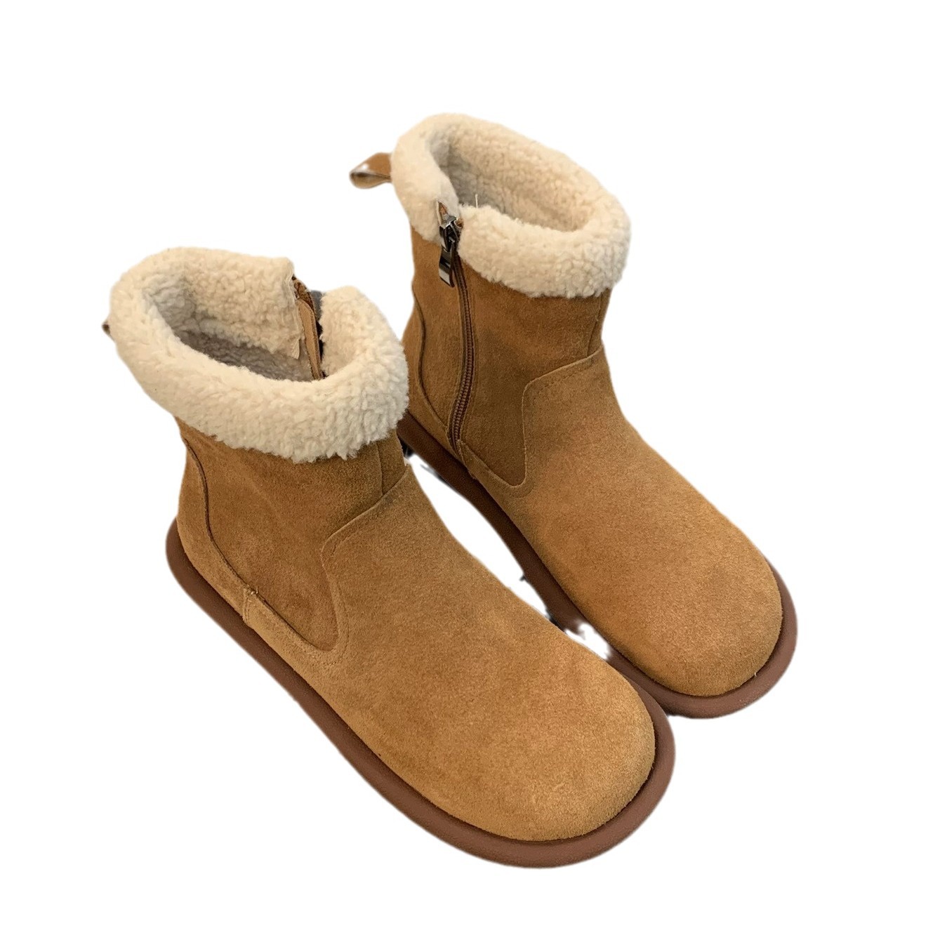 Snow boots women's winter fur one thick warm ankle boots with velvet cotton shoes_voghion.com