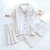 Lapel cherry blossom stripe blue three-piece suit--Z