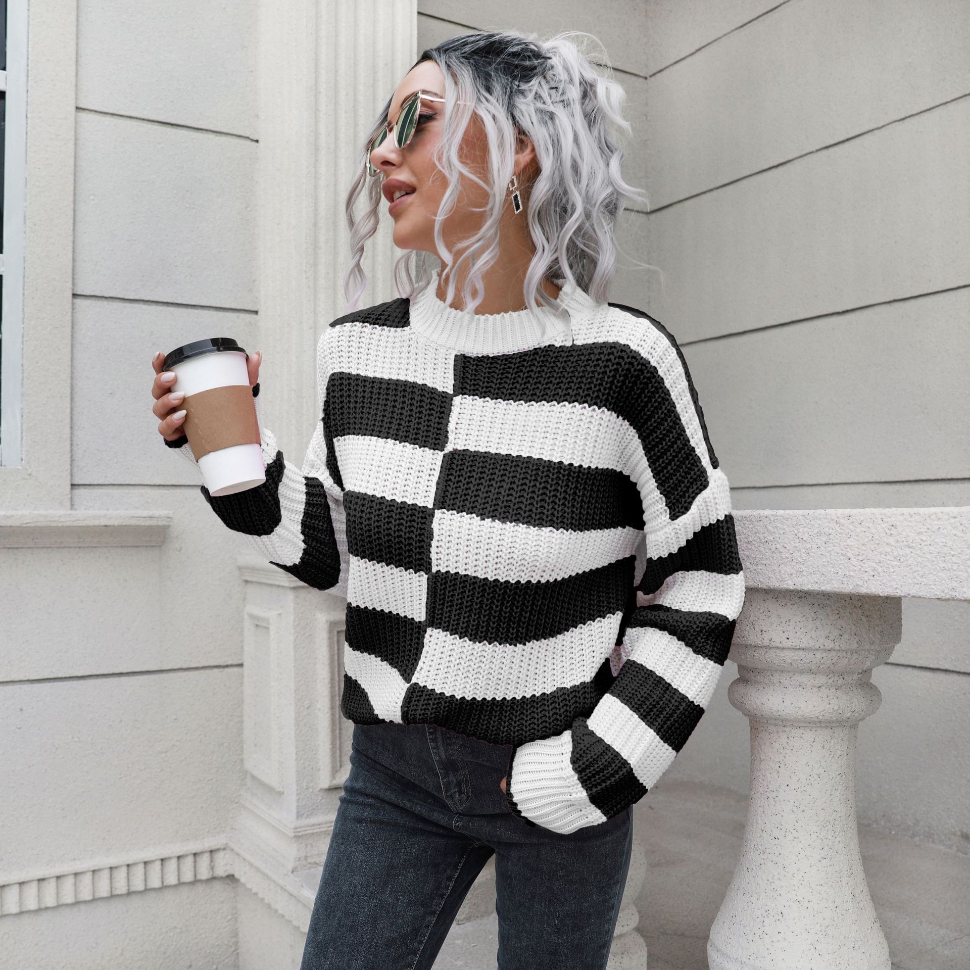 Striped Sweater Women Loose Autumn Winter Long Sleeve Casual Knitwear Sweater