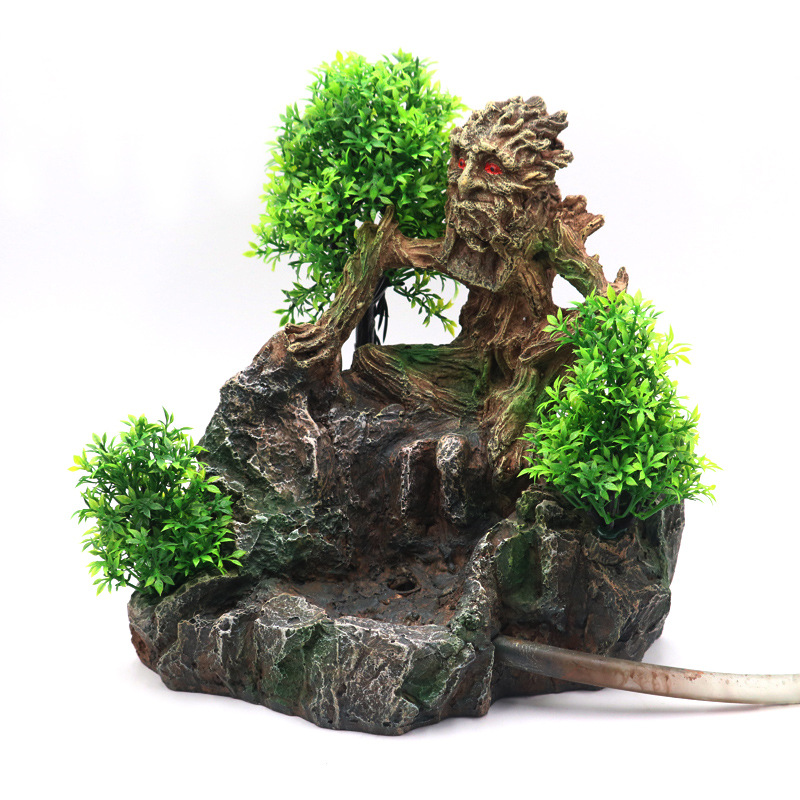Original gran tanque de peces paisaje arenas movedizas cascada piedra rocalla árbol creativo demonio escondite agujero que fluye adornos agua