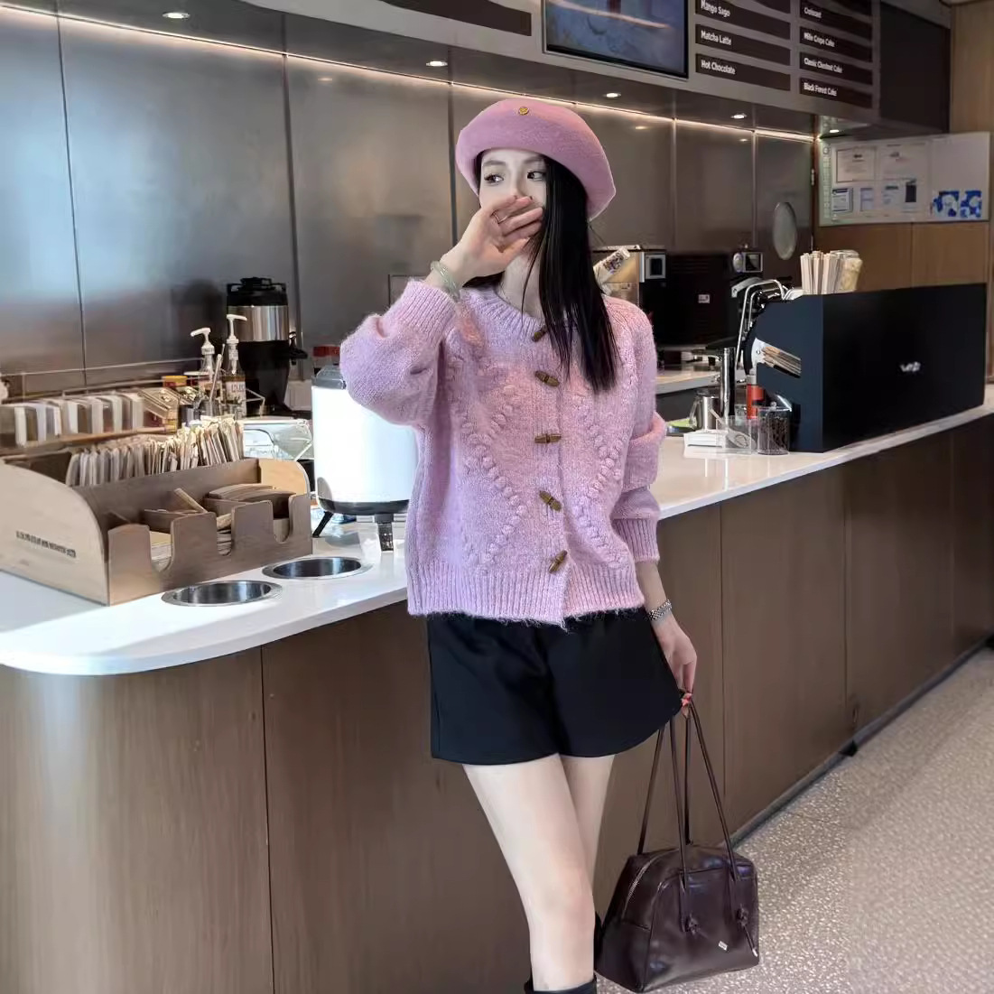 24 invierno Puyuan otoño invierno suéter 2024 nuevo retro corn de buey hebilla jersey suelto