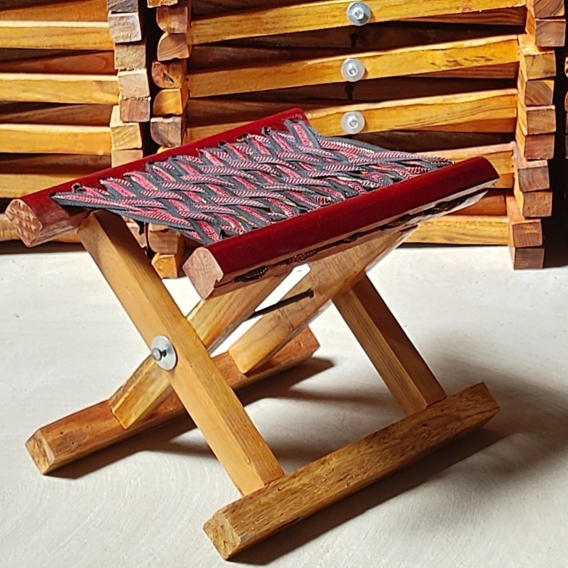 Taburete plegable al aire libre antiguo de madera sólida de madera Maza, taburete de barbacoa para el hogar, taburete de pesca portátil