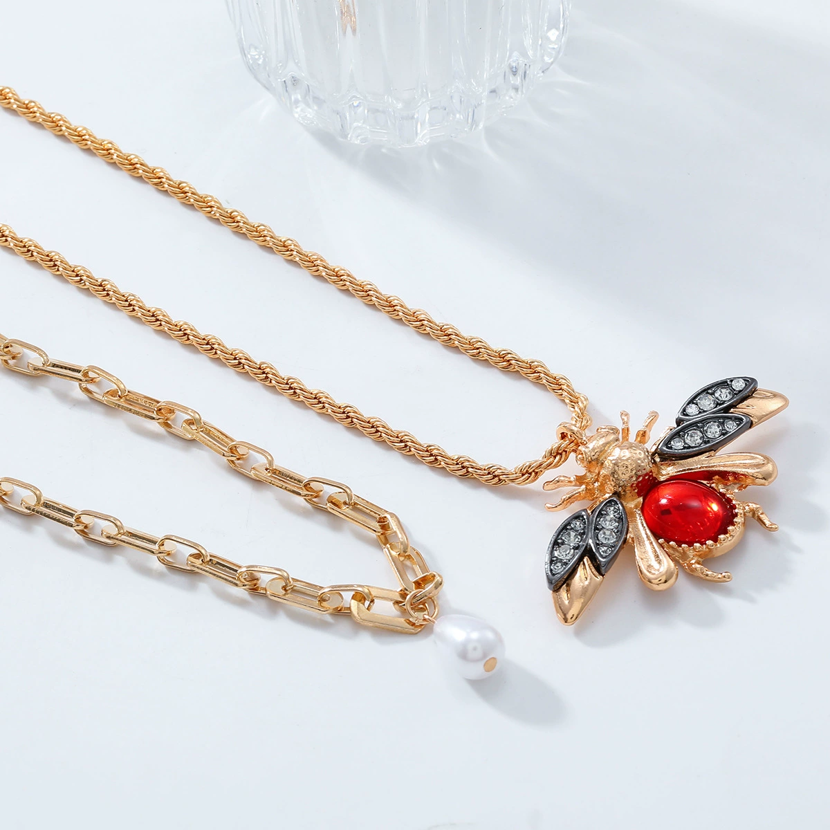 Brand set from pearl, pendant, retro necklace, European style