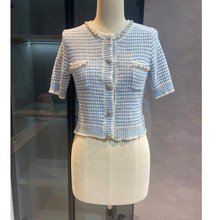 2025新款夏季小香风珠珠装饰毛衣女短袖
