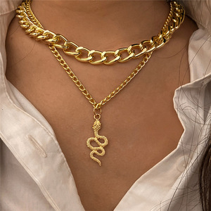 Europe and the United States punk exaggerated chain, double snake chain pendant necklace clavicle ins personality fashion street snap men&apos;s and women&apos;s accessories