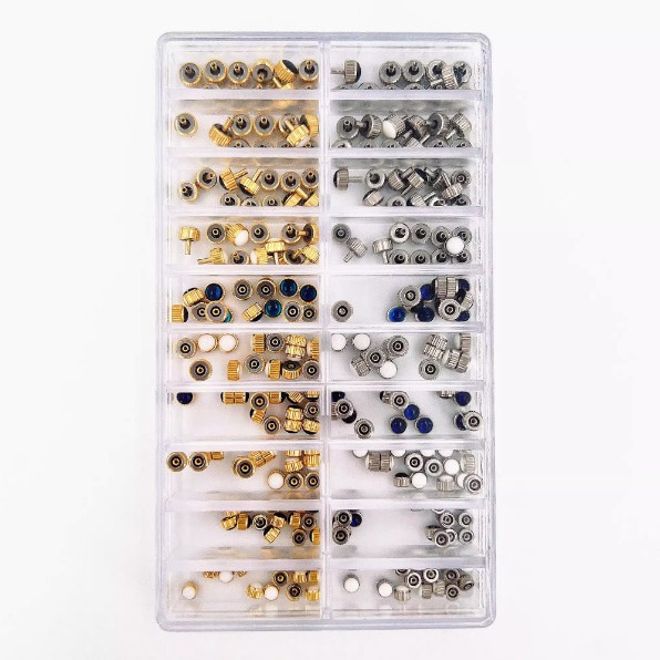 手表配件 盒装滴胶把头 表冠 表把 修表零件 铜质金银把头 多型号