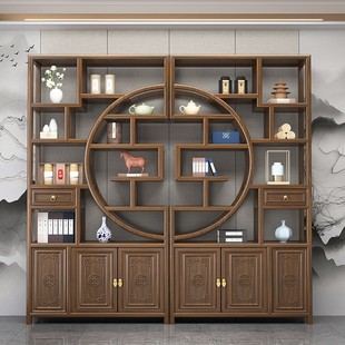 Solid Wood Chinese-Style Multi-Treasure Shelf Tea Storage Rack Partition Ornament Office Tea Room Storage Display Cabinet