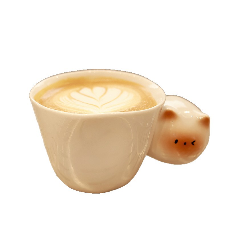 [Transfronterizo] Gato siamés lindo gatito taza de cerámica taza de agua de pareja de alto valor regalo de cumpleaños creativo taza de mano