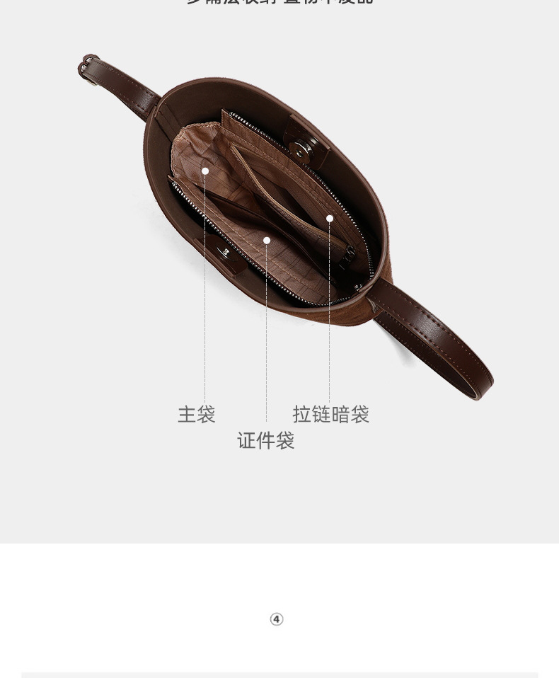 Túi bucket nữ rút dây đeo chéo kiểu dáng thời trang — Màu nâu chi tiết 9
