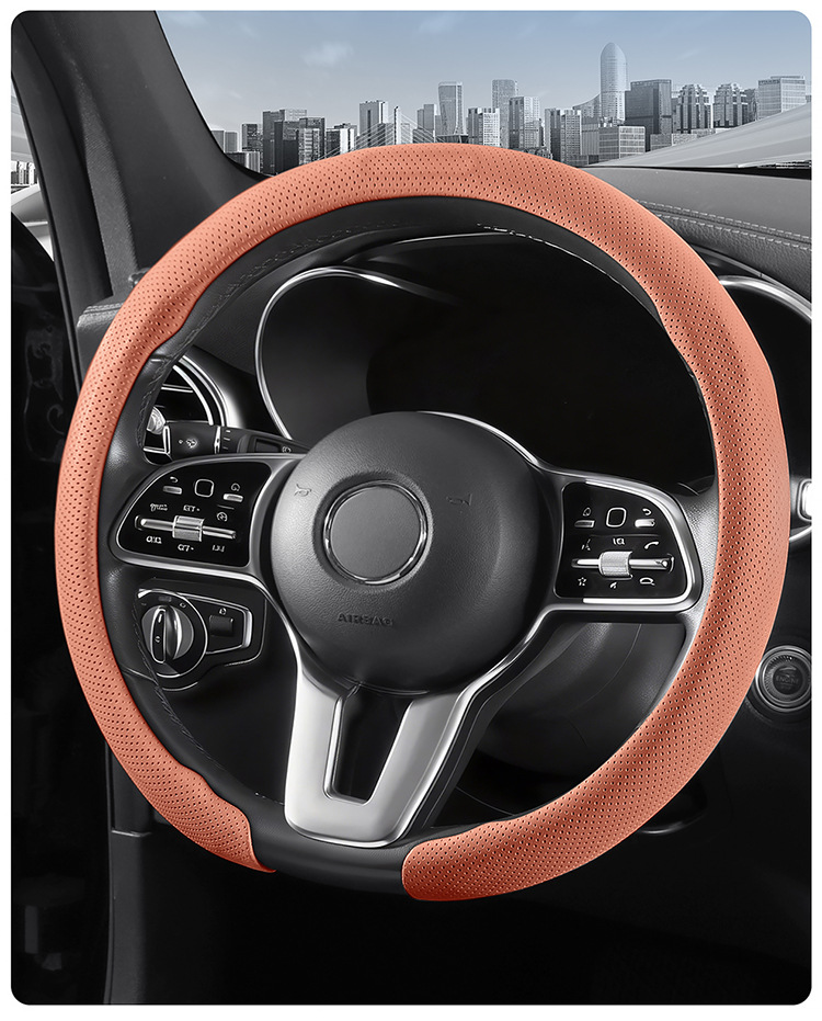 9D Perforated Nappa Leather Steering Wheel Cover, Same Style as Supercars, Universal for All Seasons, Car Interior Handle Cover, 9D Perforated Handle Cover