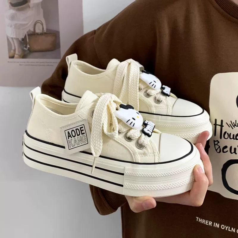 Летняя дышащая уродливая милая большая голова холщовая обувь для детей с толстой подошвой 2024 новые взрывные повседневные кроссовки увеличены маленькие белые туфли