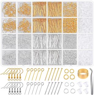 DIY hypoallergenic earring making kit 2000 pieces ear hook pin opening jump ring silicone earplug jewelry