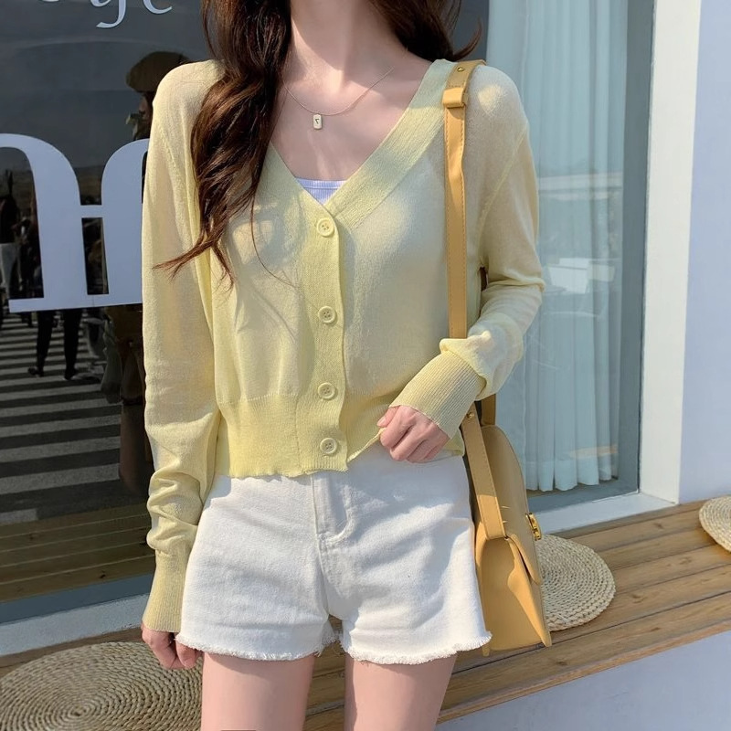Summer Ice Silk Knitwear Women's Cardigan Short Thin Outer Matching Skirt Shawl Top Sun Protection Air-conditioning Shirt Small Jacket