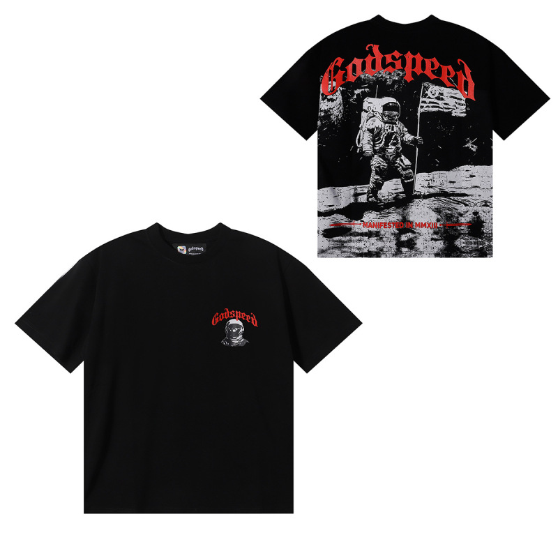 夏新作 Godspeed アメリカのハイストリートファッションブランド スカルロック ペアレタープリント 半袖Tシャツ メンズ|undefined