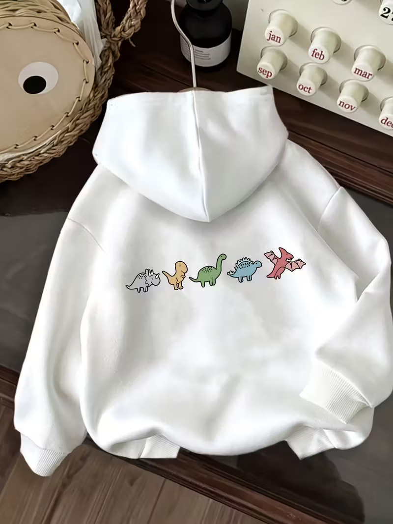 Women's Clothing Retro Sportswear Hooded Sweatshirt Colorful Dinosaur Print American Style Autumn Hot Selling_ecoleips.com