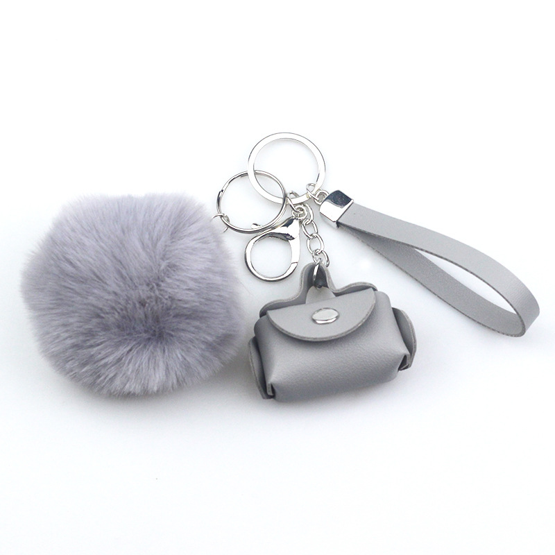 Original Design Solid Color Pu Leather Pom Poms Bag Pendant Keychain 1 Piece display picture 3