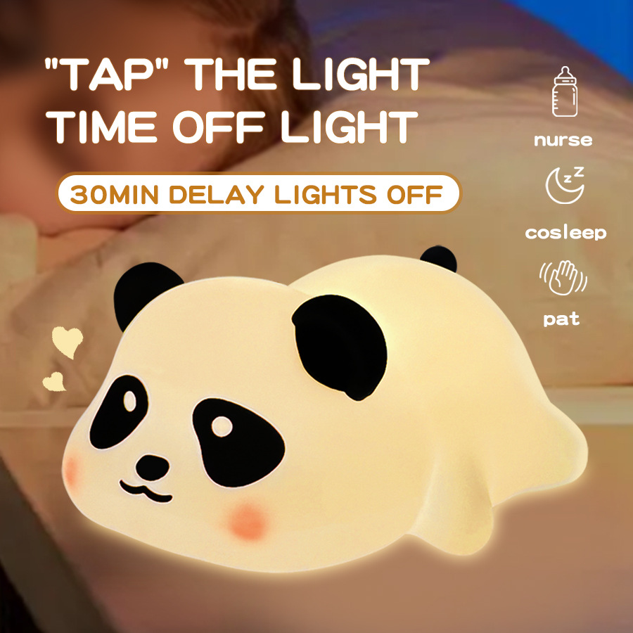 Explosiones transfronterizas bater lámparas de silicona lámpara de noche panda lámpara de noche grasa tiempo de carga regalo atmósfera lámpara de dormitorio