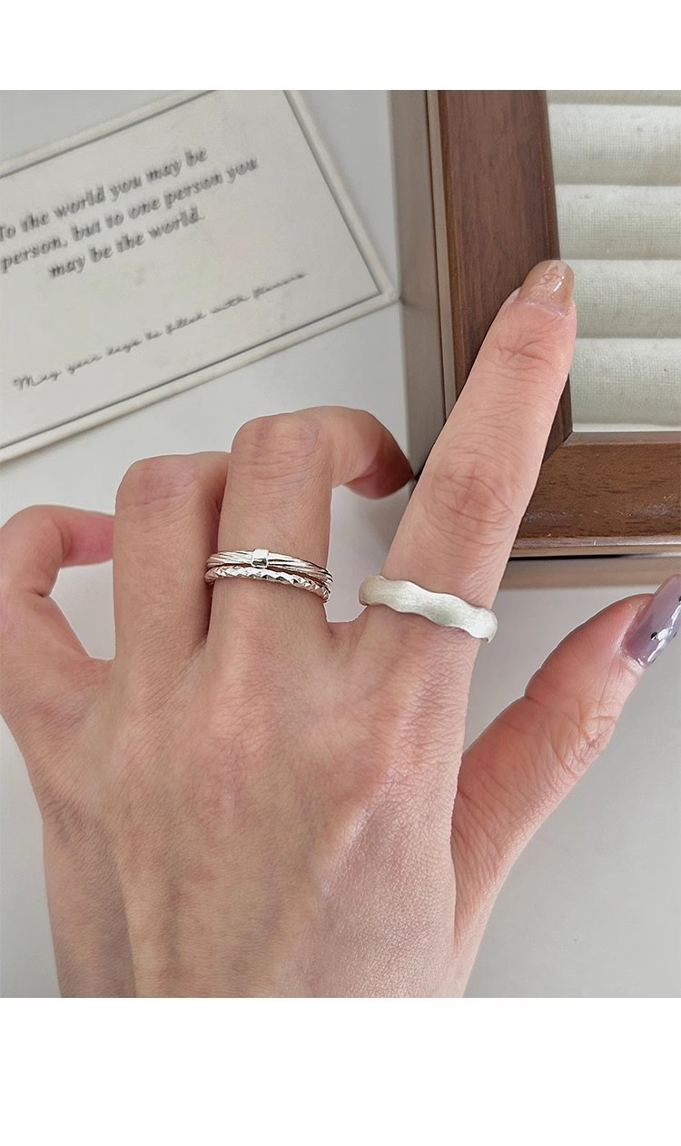 S925 Sterling Silver Small Square Twisted Line Very Fine Texture Ring Women's Ins Niche Design All-match Stacked Open Ring_voghion.com