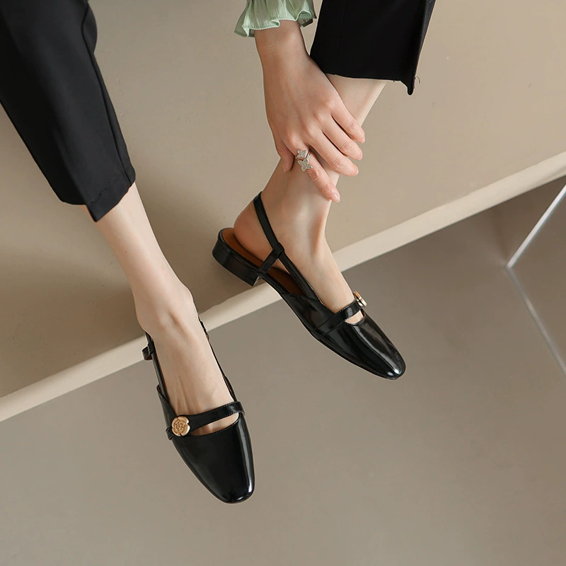 Summer sandals with a strap low-cut, genuine leather