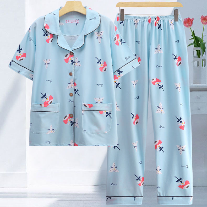 Pijamas de algodón para mujer de talla grande pantalones de manga corta de verano estilo coreano Delgado ropa de confinamiento suelta traje de dos piezas