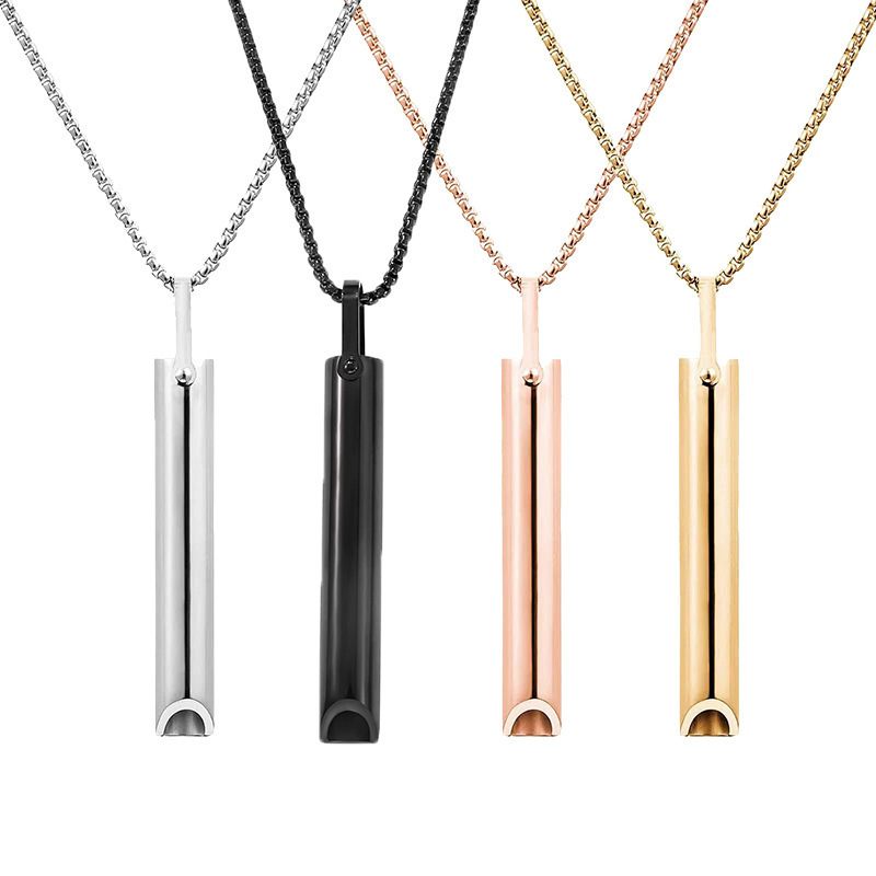 Cross-border Hot Sale Stainless Steel Decompression Whistle Necklace Meditation Mindfulness Adjustment Breathing Slow Pressure Pendant Jewelry Wholesale