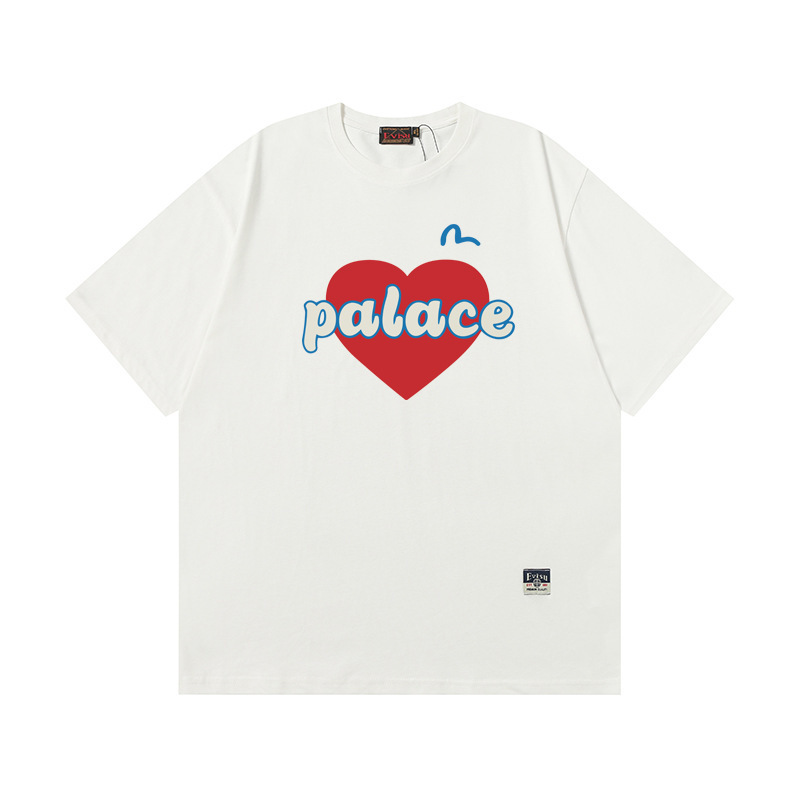 Ev 2026 Large m Letter Heart Print Short-Sleeved T-Shirt Couple's Matching Loose T-Shirt Evisu Style