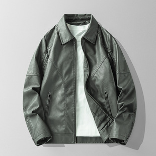 Men's Leather Jacket Spring and Autumn 2024 New Fashion Casual Lapel Top Short Slim Fit Leather Motorcycle Jacket
