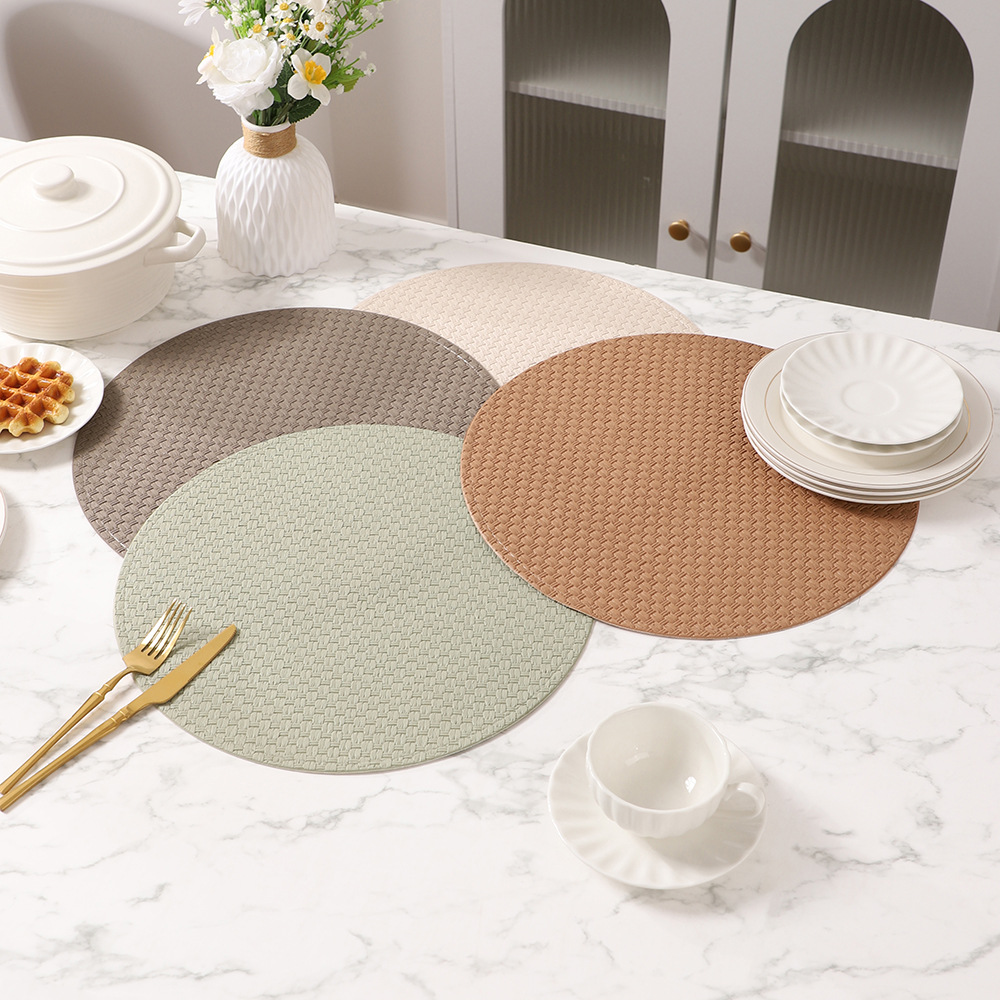 Estilo europeo imitación tejida esterilla de cuero de mesa de comedor aislante térmico alta sensación de protección de mesa alfombra de comedor occidental estilo nórdico