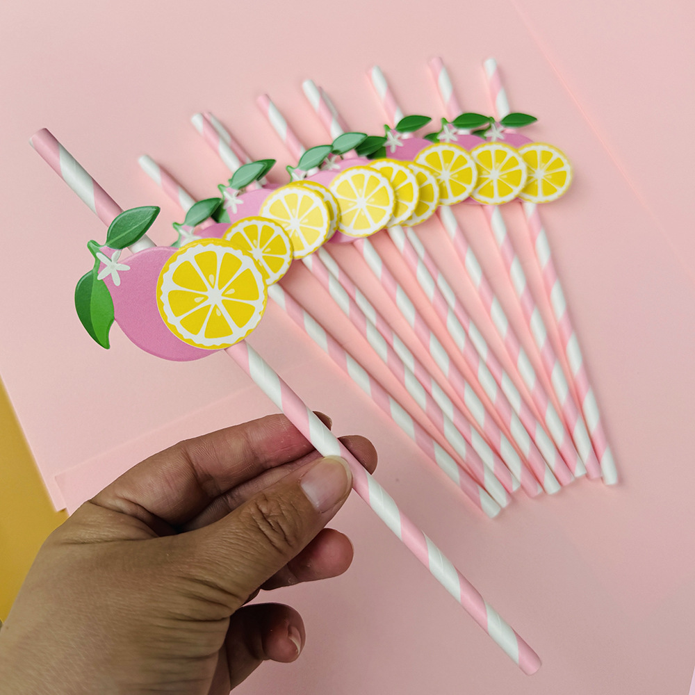 Suministros para fiestas transfronterizas Pajitas de limón de frutas creativas Pajitas de papel desechables Pajitas de bebidas de jugo Spot al por mayor