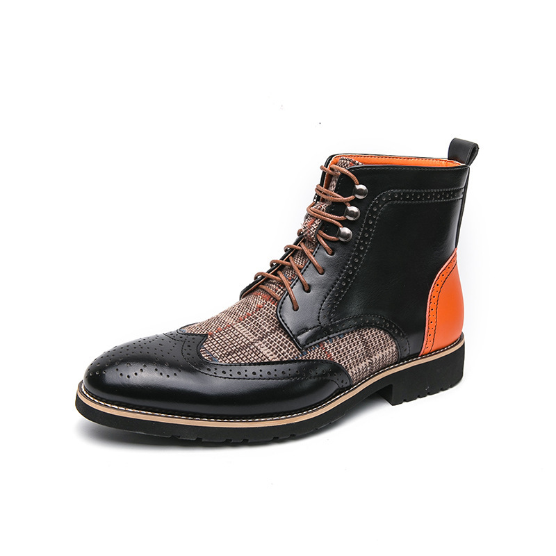 Británico hombre zapatos de cuero de alto bloco botas de negocios casuales de moda retro punta alta botas Martin