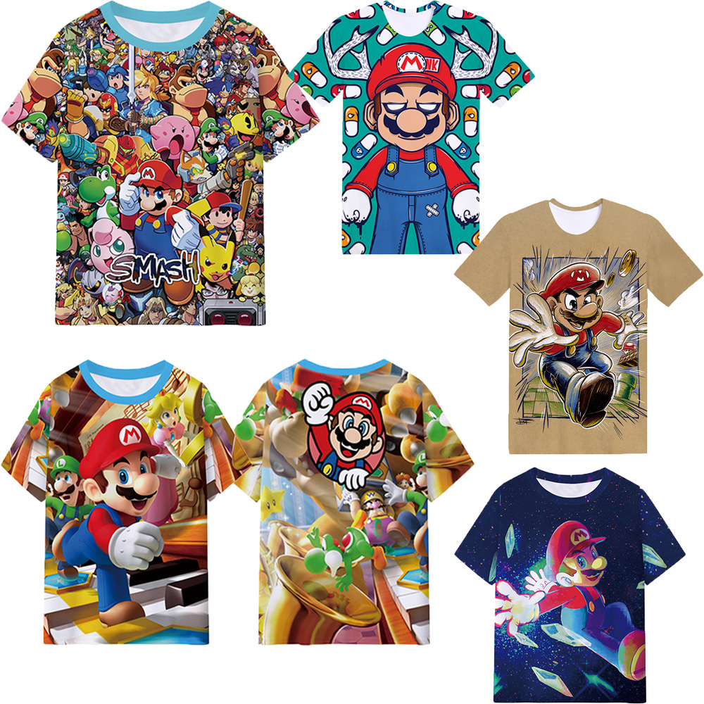Latest cross-border hot-selling Super Mario cosplay outfit, 3D digital print casual breathable T-shirt
