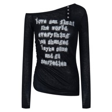 衣品男装春装纯欲一字斜肩长袖t恤女士秋冬季修身短款打底衫辣妹