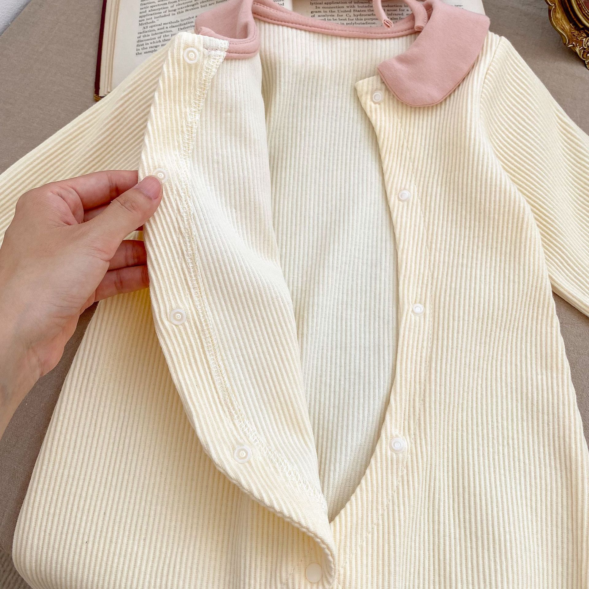 Bodysuits Tops Type Basic Stripe Solid Color Cotton Girls Jumpsuits