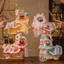 中秋节灯笼毛绒醒狮手工diy制作材料包PVC发光儿童手提舞狮子花灯