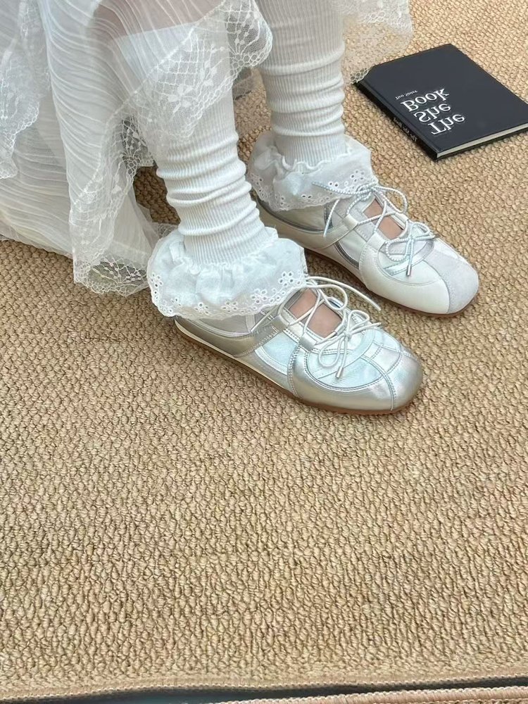 5cm Height Increasing Sweet Girl German Training Women Genuine Leather Korean Style Sports Ballet Mary Jane Silver_vogvips.com