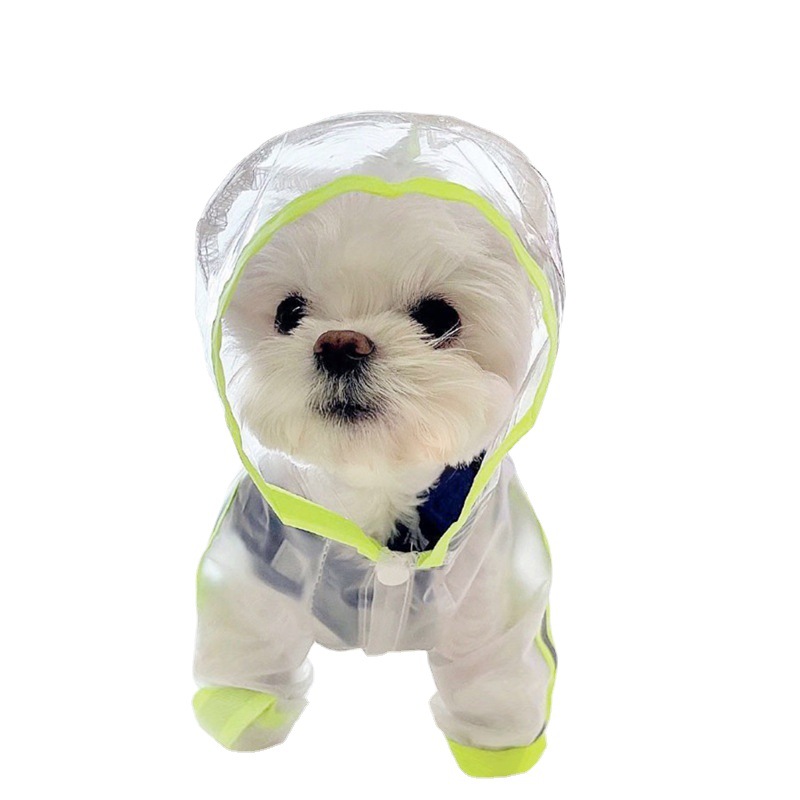 Perro impermeable fluorescente transparente esmerilado de cuatro patas impermeable todo incluido Teddy ropa para mascotas poncho de perro mediano y grande