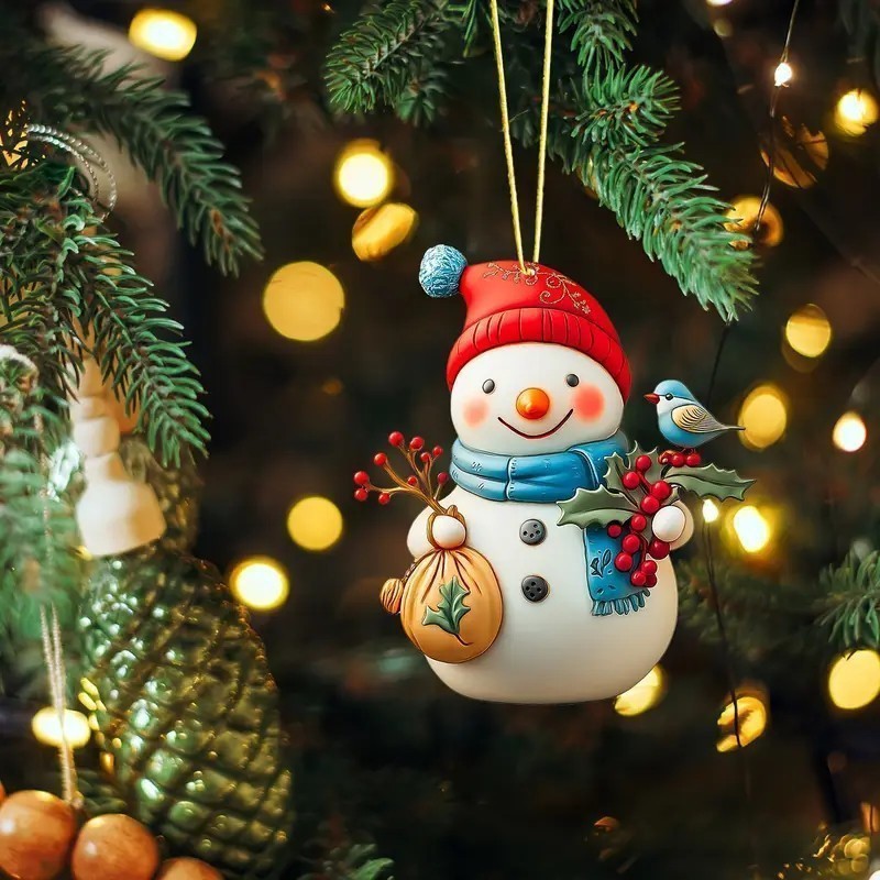 Nuevos productos transfronterizos acrílicos planos lindos dibujos animados de Navidad muñeco de nieve colgantes de automóviles de árbol de Navidad artesanías colgantes
