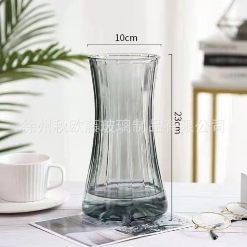 Jarrón de vidrio de barril cónico, estilo nórdico, simple, grande, jarrón transparente, arreglo floral, decoración de escritorio de alta gama, sala de estar