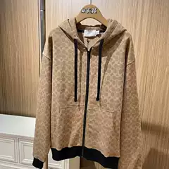 25 Autumn and Winter Ch Khaki Black Gray Presbyopic Hooded Jacket Classic All-Over Printed Loose Off-Shoulder Casual Tops for Men and Women Couples