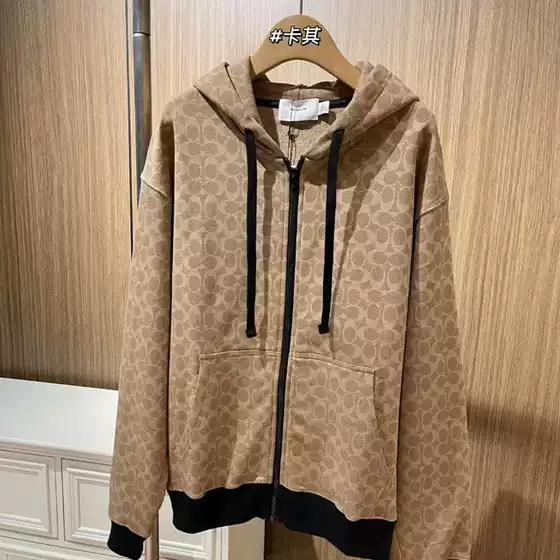 25 Autumn and Winter Ch Khaki Black Gray Presbyopic Hooded Jacket Classic All-Over Printed Loose Off-Shoulder Casual Tops for Men and Women Couples