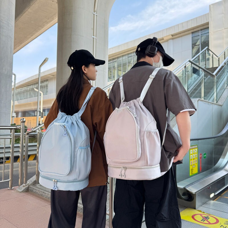外贸羽毛球包带鞋仓干湿分离运动抽绳情侣背包户外训练网球双肩包|undefined