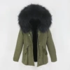 (Single fur collar) Army green + black raccoon fur + black artificial fur liner