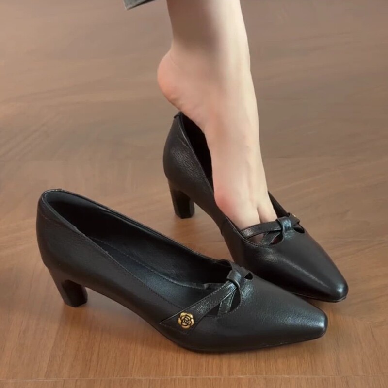French Style Versatile 2025 Super Hot and Beautiful with Skirt Pointed Toe Thick Heel High Heel Camellia Shoes for Women French Style Versatile 2025 Super Hot and Beautiful with Skirt Pointed Toe Thick Heel High Heel Camellia Shoes for Women