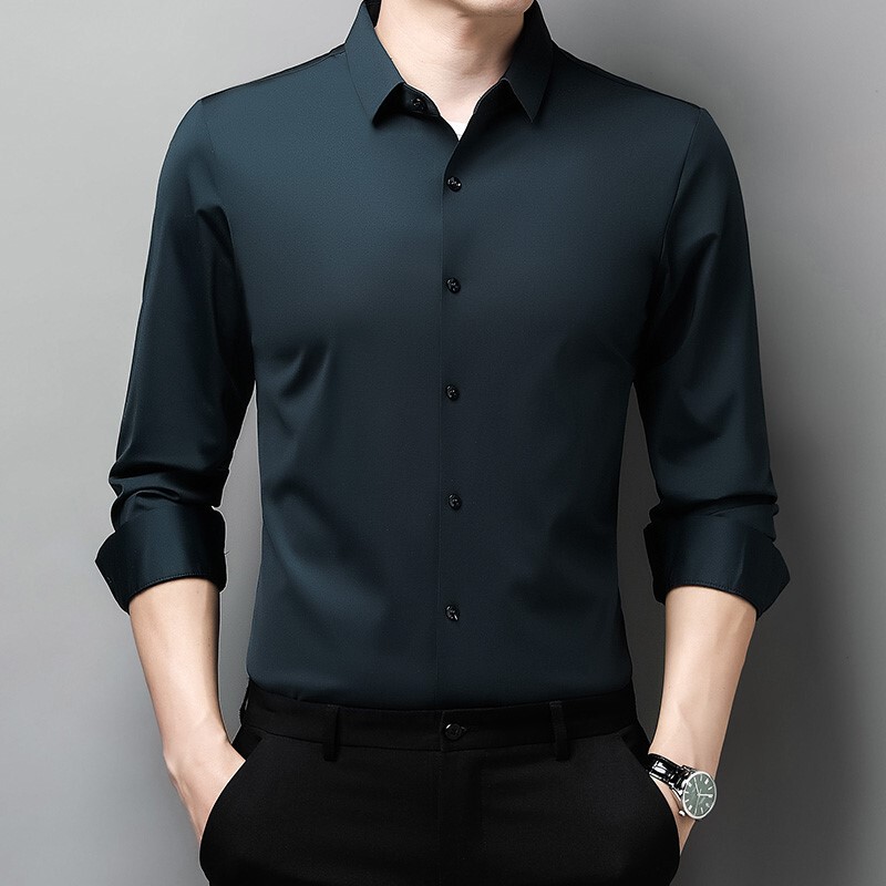 皮尔卡丹高档男士桑蚕丝长袖衬衫春秋季薄款男装商务休闲免烫衬衣|undefined