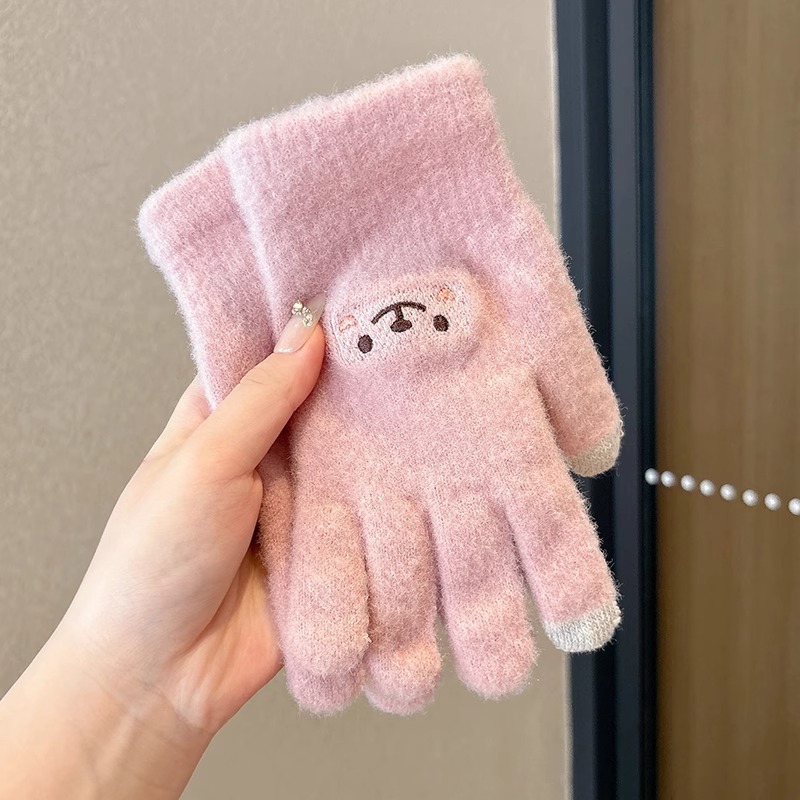Niños guantes de medio dedo estudiantes de primaria caliente a prueba de frío guantes de dedo de punto 2025 nuevo guantes a prueba de viento y frío