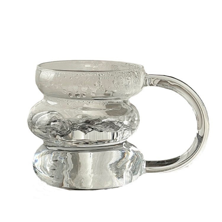 Taza regordeta con asa al por mayor, vaso resistente al calor, vaso de jugo para el hogar, vaso de agua de borosilicato transparente