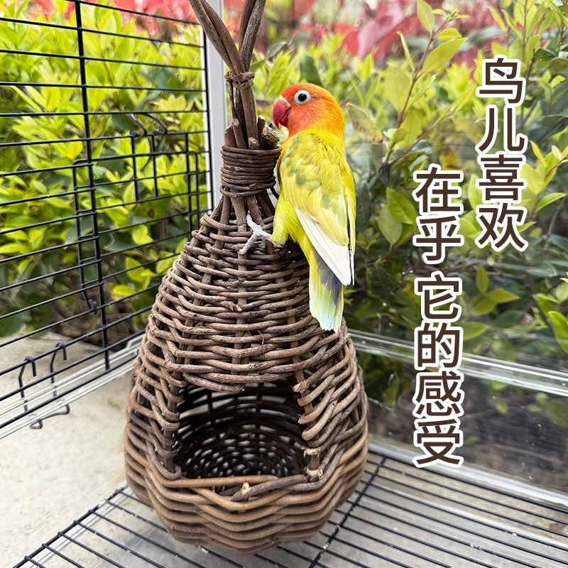 Nido de pájaros tejido de caña tejido de caña tejido de paja tejido a mano colgante decoración de jaula de pájaros colgante nido de peonía suministros paisajísticos image 3
