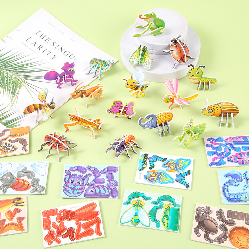 子供の紙の立体の昆虫のジグソーパズルの益智のおもちゃの手作りのdiyのジグソーパズルのおもちゃの幼稚園の贈り物の卸売り|undefined