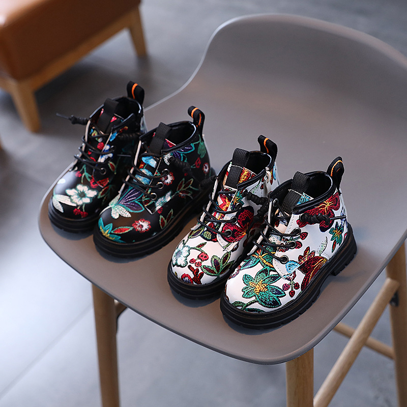 2023 Autumn and Winter New Printed Martin Boots Boys' Single Boots British Children's Shoes Children's Patent Leather Children's Boots Girls' Ankle Boots